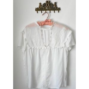 Trafaluc (Zara) White Embroidered Baby Doll Top S